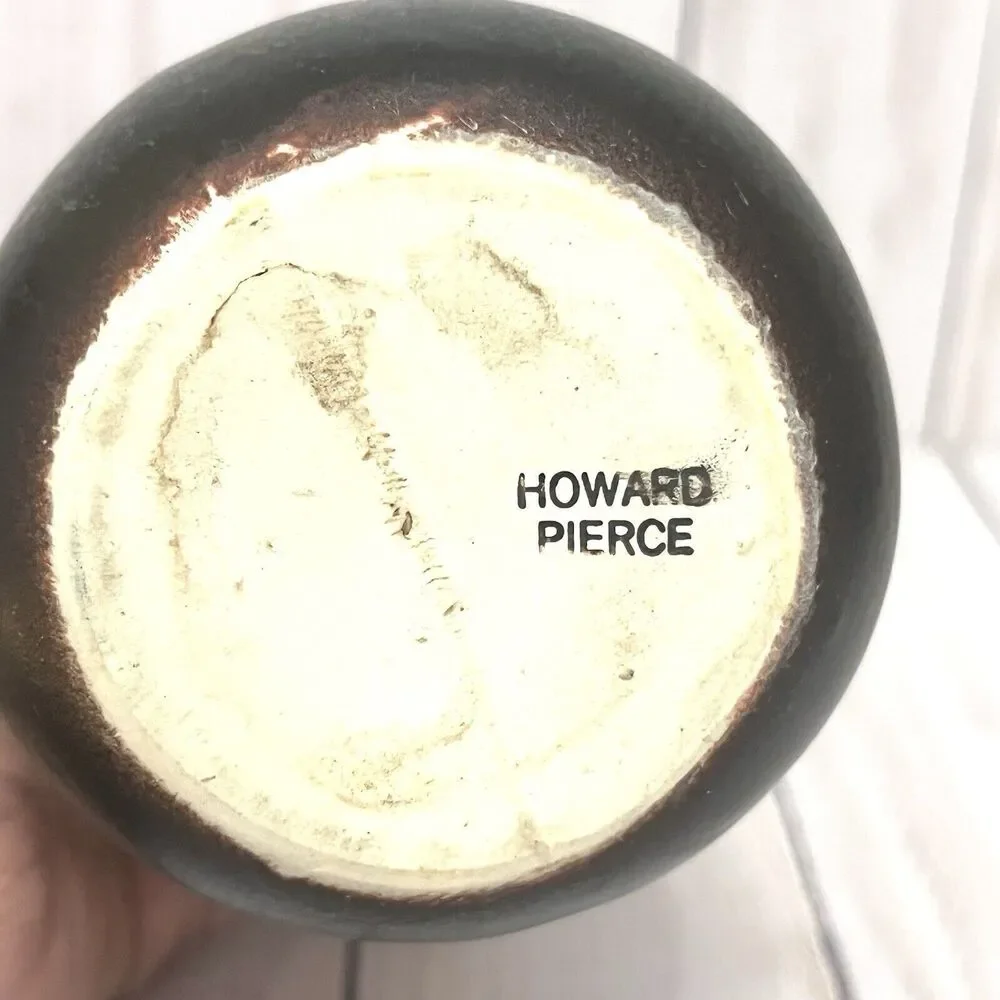 Howard Pierce Porcelain Gloss Gray & Beige Speckled Vase California Pottery 10”